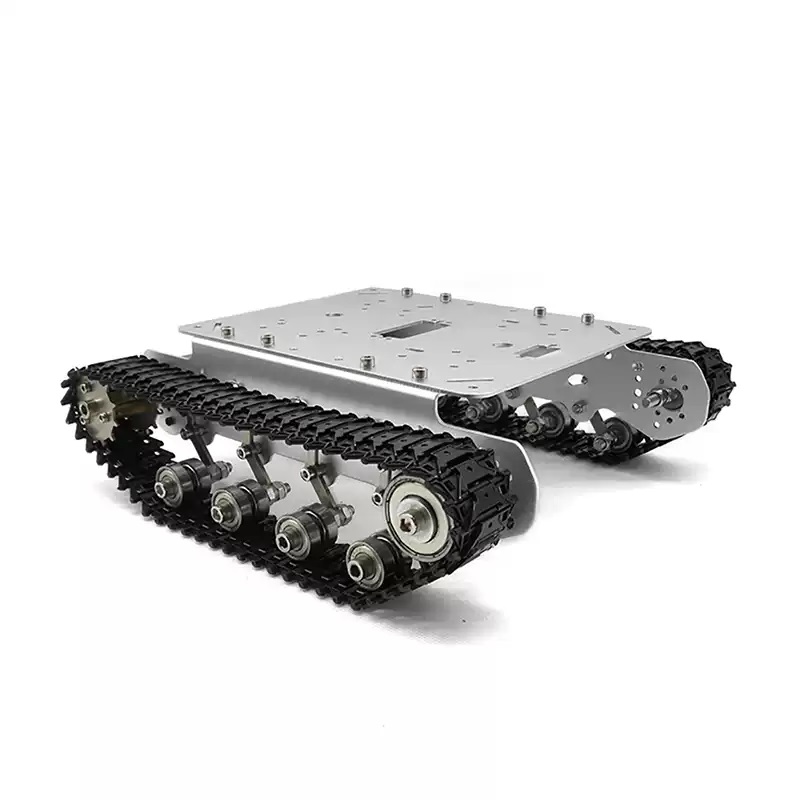 Helmetallchassi för stötdämpande larvtankrobot